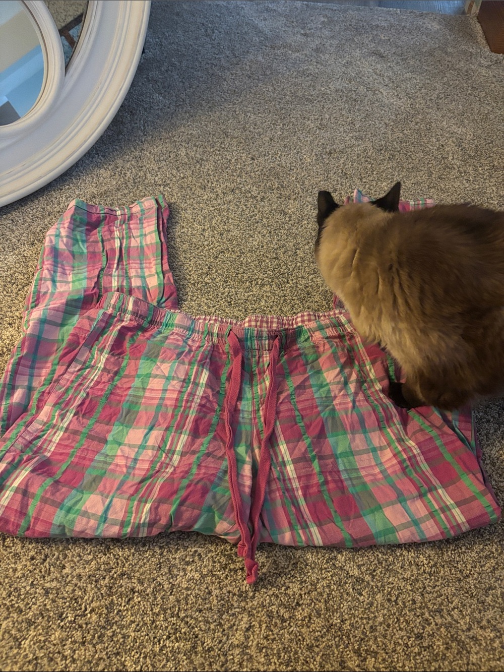 Pink and Teal Plaid Drawstring Lounge Pants
